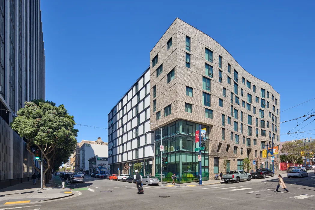 Exterior street view of 555 Larkin in San Francisco.