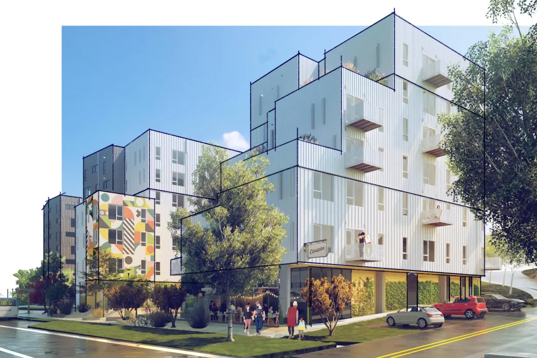 Exterior rendering sketch of Artist Lofts.