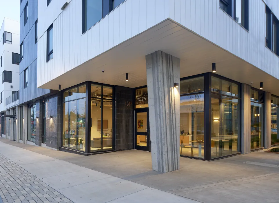 Exterior view of the retail at Amani and Nia at Sunnydale.